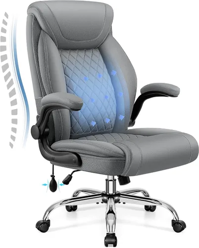 Miniatura 21 de Silla de oficina, silla de escritorio ergonómica grande y alta, silla ejecutiva de cuero para computadora con soporte lumbar ajustable, cómoda silla