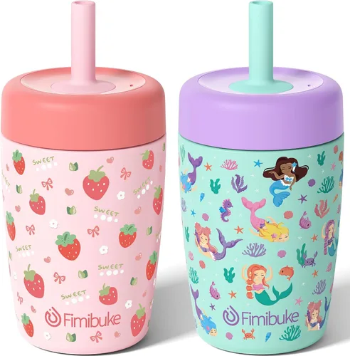 Miniatura 12 de Fimibuke Vasos para niños y niños pequeños, a prueba de derrames, 12 onzas, con aislamiento Capybara, vaso de paja para niños pequeños, botella
