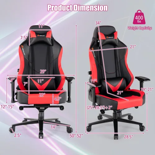 Miniatura 3 de Goplus Gaming Chair, 360° Swivel Computer Chair with Casters, Multi-Angle Reclining, Tension Control, 4D Armrest, Headrest, Gas Lift, Height