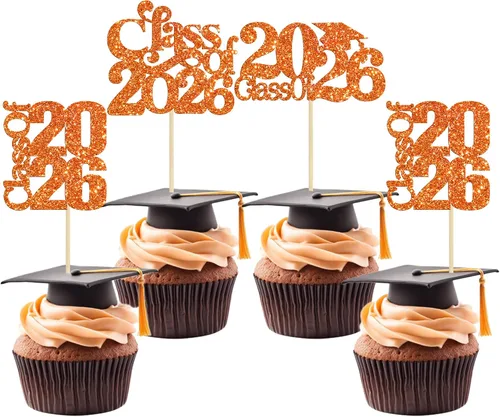 Miniatura 40 de 24 piezas 2026 decoraciones para cupcakes de graduación 2026 con purpurina clase de 2026 para graduación de graduación para felicitaciones 2026