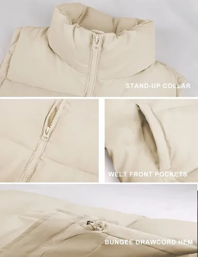 Miniatura 3 de Springrain Womens Oversized Quilted Puffer Vest Padded Warm Winter Jacket with Stand Collar Bubble Puffer Gilet