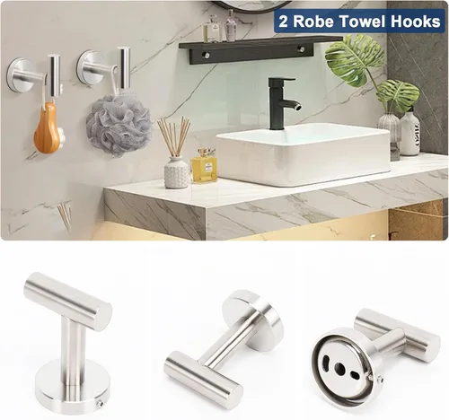 Miniatura 6 de NearMoon Juego de 5 piezas de accesorios de baño SUS304 de acero inoxidable grueso, incluye barra de toalla de 24 pulgadas, anillo de toalla