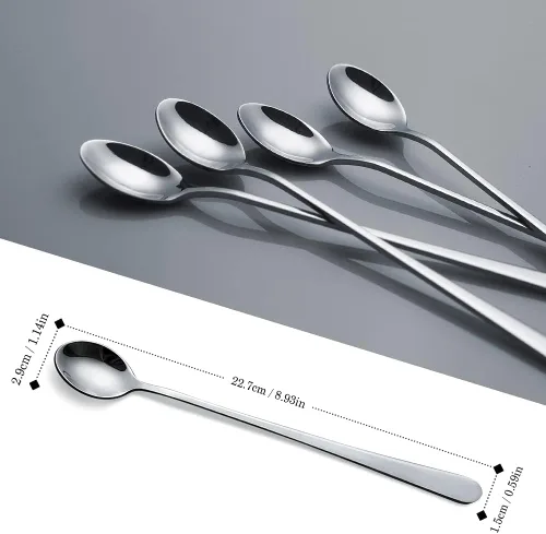 Miniatura 2 de IQCWOOD Cucharas de té helado de mango largo, cucharas de café de acero inoxidable para mezclar cócteles, juego de 4
