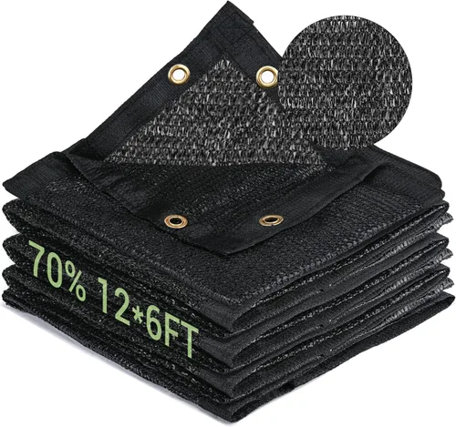 70% Tela de Sombra de Jardín, Lona de Malla HDPE de 12x6FT con Ojales Mejorados, Sombras Solares UV-Resistentes para Exteriores para Invernadero,
