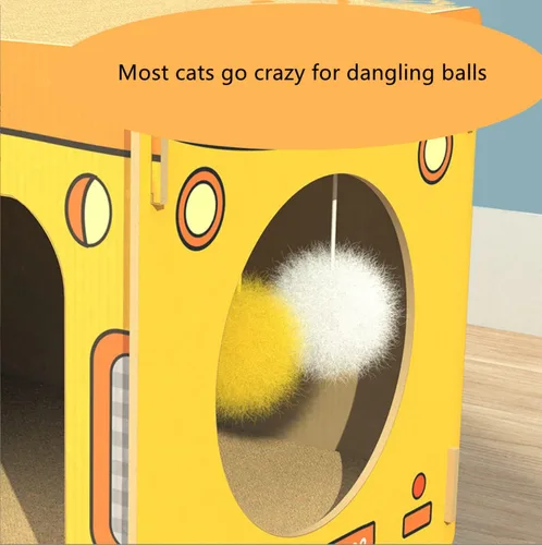 Miniatura 5 de SHENGOCASE Casa rascador de madera Jumbo de 26.4 x 11.8 pulgadas con forma de autobús extra grande para Maine Coon, casa de cartón para gatos