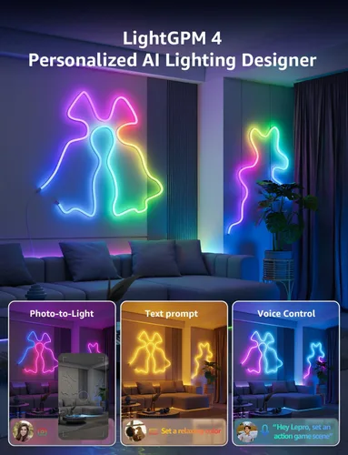 Miniatura 3 de Lepro N1 AI - Cuerda de luces RGB inteligentes para Navidad, diseñador de iluminación AI personalizado, sincronización de música LightBeats