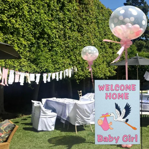 Miniatura 4 de Banderas de jardín para bebé niña de 12 x 18 pulgadas de doble cara con texto en inglés "It's a Girl", letrero de jardín para baby shower, bandera