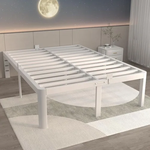 Miniatura 8 de ITIMIDI Marco de Cama Blanco Tamaño Completo de 12 Pulgadas, Marco de Cama de Plataforma de Metal Tamaño Completo Sin Necesidad de Somier, Cabecera