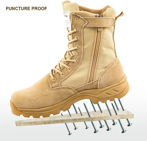 Miniatura 2 de IODSON Botas tácticas militares para hombre con cremallera lateral, botas de trabajo resistentes a pinchazos, botas de combate del desierto, botas