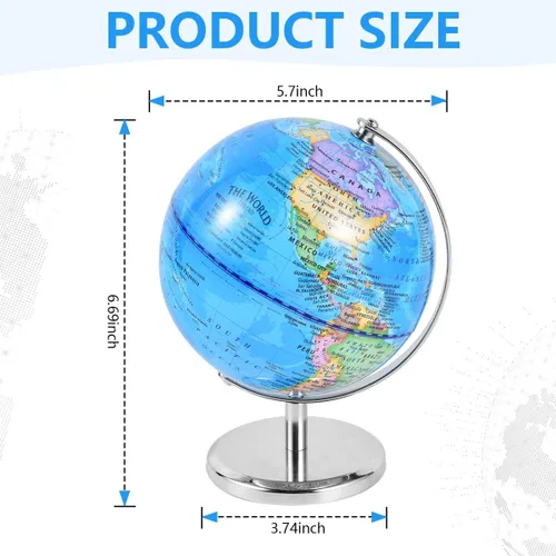 Miniatura 2 de KISEER Globo del mundo giratorio de 6 pulgadas con soporte de metal pesado para niños, geografía, aula, educación u oficina, decoración del hogar