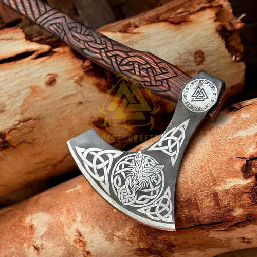 Miniatura 7 de Hacha Berserker a dos manos, hachas de batalla nórdicas de acero forjado a mano, hachas vikingas de estilo escandinavo, táctica barbuda vikinga