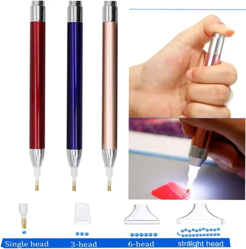 Miniatura 3 de VAVCASE Bolígrafo de pintura de diamante con luz, 3 herramientas de pintura de puntos de diamante, herramientas de pintura de arte de diamante, 4