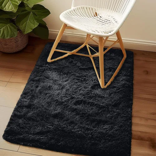 Awaytail Alfombra Esponjosa Lavable 2x3 Pies, Pura Negra Alfombra para Silla de Escritorio Antideslizante, Alfombra Supersuave para Niños para