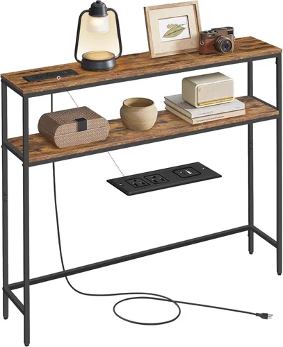 Miniatura 15 de VASAGLE Mesa consola, mesa de sofá estrecha de 2 niveles con 2 estantes, 7.9 x 31.5 x 31.5 pulgadas, para sala de estar, pasillo, entrada, gris