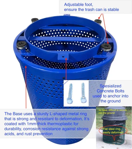 Miniatura 6 de Bote de basura de metal perforado termoplástico de 32 galones con tapa de cúpula de espuma estructural, color negro