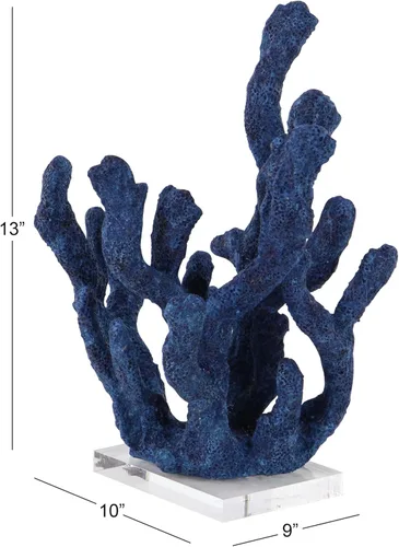 Miniatura 3 de Deco 79 Polystone - Escultura decorativa de coral texturizada, estatua porosa para decoración del hogar con base acrílica, figura decorativa de 10 x