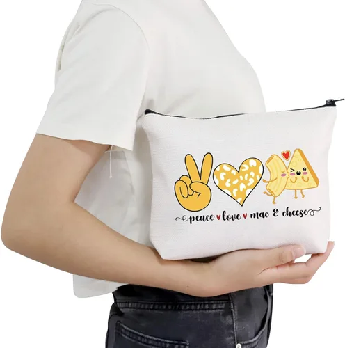 Miniatura 4 de POFULL Divertido Mac y Queso Amor Comida Regalo Paz Amor Mac y Queso Bolsa Cosmética Macarrones Y Queso Regalo, Peace Love Mac Bag