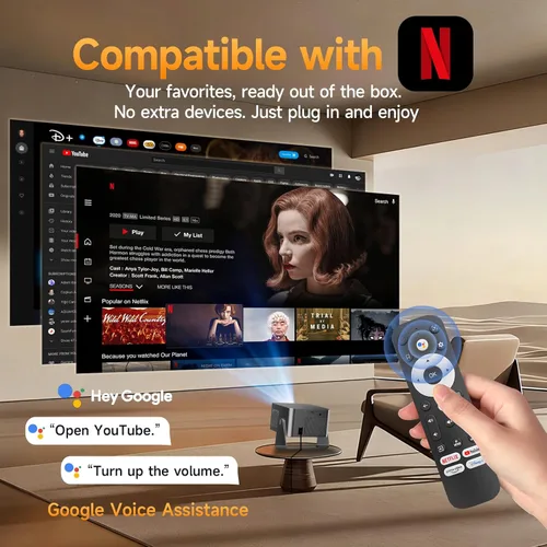 Miniatura 3 de Proyector inteligente con Google TV, soporte 4K mini proyector portátil con WiFi y Bluetooth, enfoque automático y evitación de obstáculos, TV