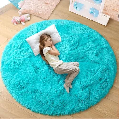 Miniatura 12 de junovo - Alfombra redonda y esponjosa para niños y niñas, de castillo de princesa, de felpa lanuda, para dormitorio, habitación de bebé, sala