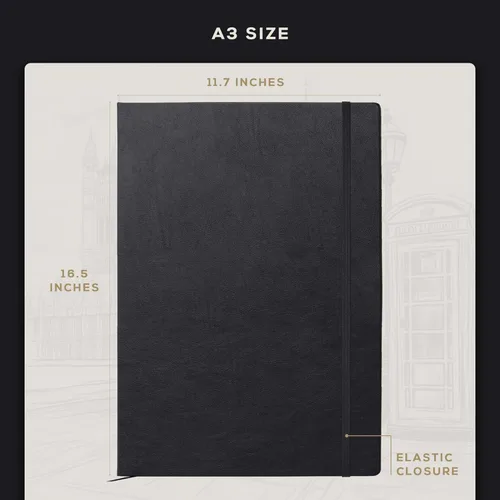 Miniatura 4 de Beechmore Books Cuaderno de bocetos A3 – 11.7 x 16.5 pulgadas de cuero vegano de primera calidad, tapa dura, 160gsm, 160 páginas perforadas