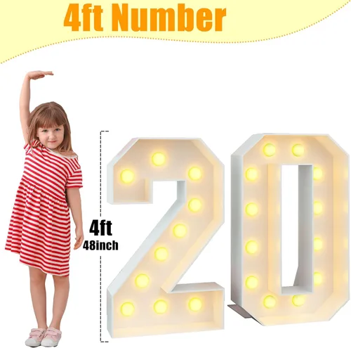 Miniatura 7 de Marco de marquesina de números luminosos de 4 pies con 20 números de mosaico para fiesta de cumpleaños de 20 años, cartón grande con ranuras