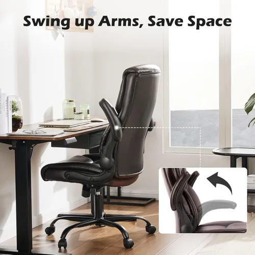Miniatura 5 de DUMOS Silla de oficina de piel sintética, sillas de escritorio ergonómicas ejecutivas para computadora con reposabrazos abatibles ajustables, silla