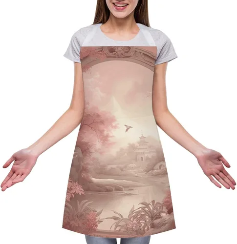 Miniatura 3 de MUSM Apron for Adults - 27.6 X 31.5 Inch, Heavy-Duty Polyester Aprons with Two Large Pockets, Waterproof Retro Peach Flowers Kitchen Apron for