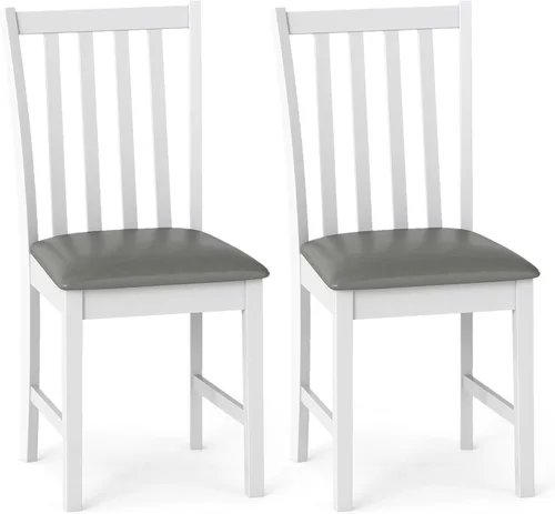 Miniatura 10 de Giantex Juego de 4 sillas de comedor de madera, sillas de cocina tapizadas de piel sintética con patas de madera de goma, respaldo curvo, asiento