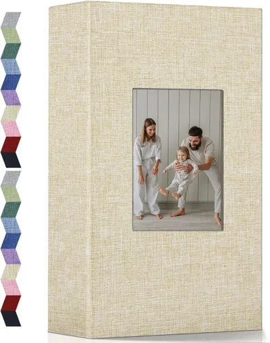 Miniatura 8 de Álbum de fotos popotop 4x6 - 100 fotos, libros de fotos con 100 bolsillos verticales, álbumes con cubierta de lino para fotos familiares, de boda