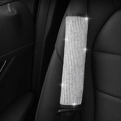 Miniatura 4 de 2 piezas de almohadillas para cinturón de seguridad con cristal brillante, fundas para cinturón de seguridad de coche con brillo, accesorios