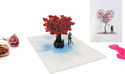 Tarjeta de árbol de corazón desplegable 3D, tarjeta desplegable de árbol del amor hecha a mano, tarjetas emergentes 3D para el día de San Valentín,