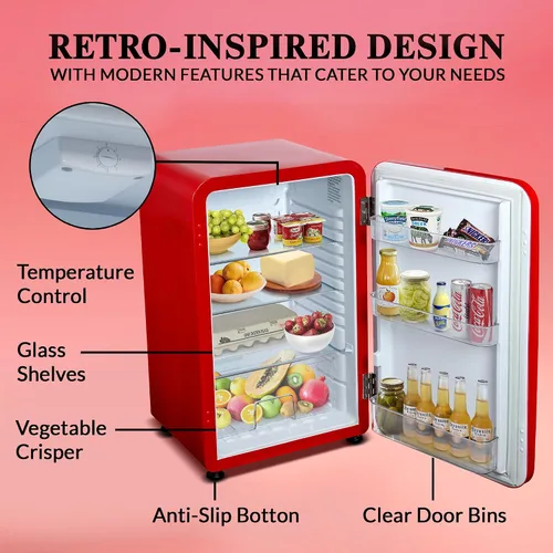 Miniatura 4 de Crosley Mini refrigerador retro de 3.2 pies cúbicos rojo vivo sin congelador, refrigerador compacto para dormitorio, garaje, oficina debajo
