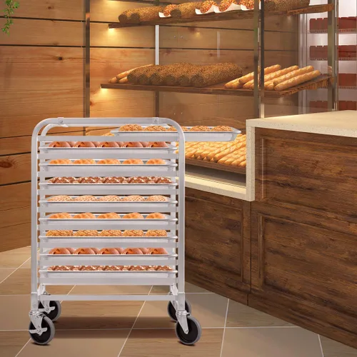 Miniatura 5 de Giantex Estante de aluminio para panadería de 10 niveles, bandeja para bollos de cocina comercial, carrito móvil para panaderos con estantes