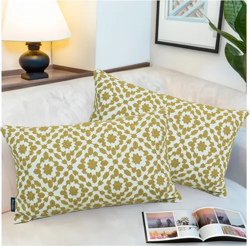Paquete de 2 fundas de cojín lumbar de Aitliving con diseño de palma dorada, funda decorativa para cojín de 12x20, color amarillo aceite, trébol
