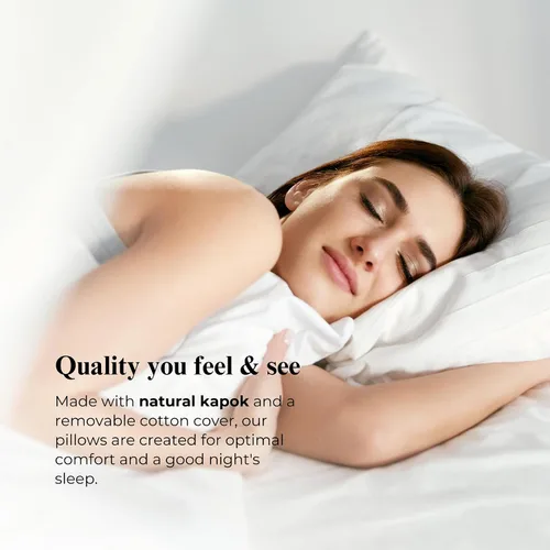 Miniatura 5 de ORGANIC TEXTILES Almohada Kapok 100% orgánica con funda extraíble de algodón orgánico natural, lavable a máquina, funda ventilada con relleno