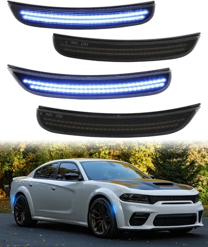 Miniatura 8 de Luces LED azules de marcador lateral para Dodge Charger 2015 2016 2017 2018 2019 2020 2021 2022 2023 2024, lámparas de parachoques delantero