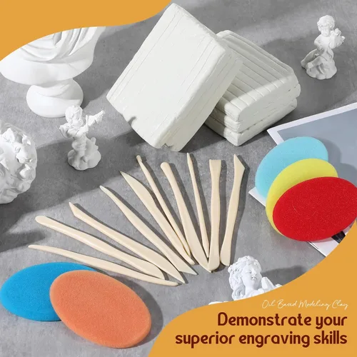 Miniatura 5 de Feifeiya Paquete de 2 arcilla para modelar a base de aceite no secante, 4 libras con 15 piezas, juego de herramientas de escultura de cerámica,