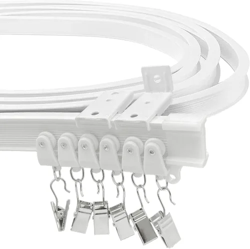 Miniatura 12 de Divisor de habitación de riel de cortina, sistema de riel flexible flexible de montaje en techo y pared con clips, pista de cortina deslizante