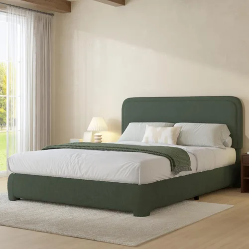 Miniatura 31 de BarnFurin Cloud Boucle - Base de cama de tamaño matrimonial, plataforma tapizada con cabecero, esquinas redondeadas suaves, no requiere somier, Beige
