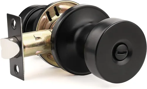 Orger Paquete de 1 pomo de puerta interior negro mate, perilla de puerta de privacidad reversible con cerradura, pomo redondo sin llave para baño y