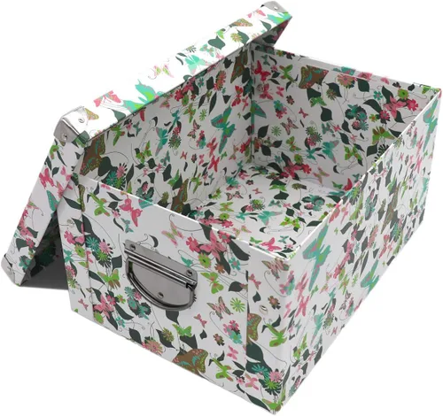 Miniatura 9 de GUOZI Caja de almacenamiento plegable, caja de memoria decorativa con tapa y esquinas reforzadas de metal, caja de regalo organizadora para 2