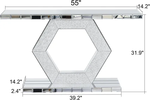 Miniatura 2 de Mesa consola con espejo de 55 pulgadas, mesa larga para sofá de sala de estar, oficina, detalles de cristal de diseño hexagonal, moderno escritorio