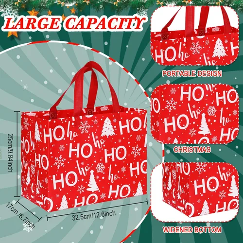 Miniatura 3 de Sanwuta 24 Bolsas de Navidad a Granel para Regalos 12.8 x 9.8 x 6.7 Pulgadas Bolsas Grandes de Transporte para Comestibles con Asas Rojas Verdes a