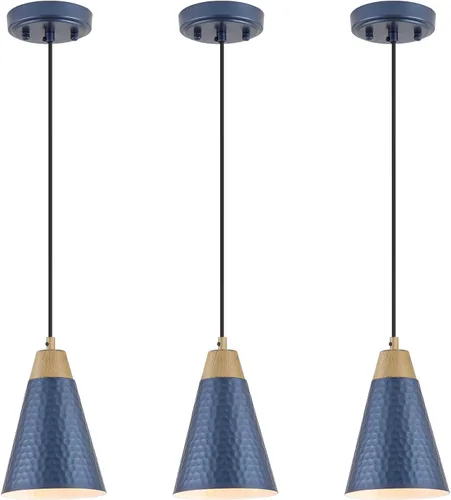 Miniatura 12 de Dijiahua Paquete de 3 lámparas colgantes negras para isla de cocina, pequeños candelabros industriales modernos con pantalla de metal cono, mini