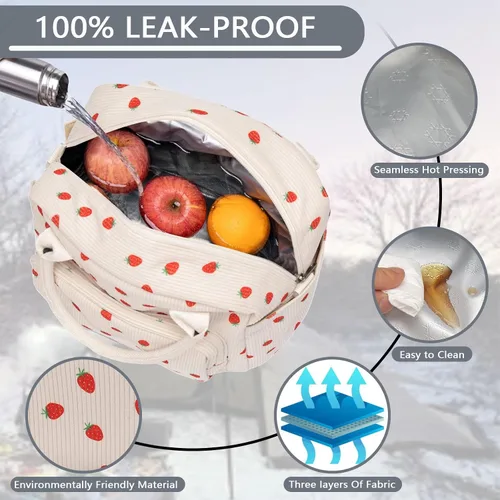Miniatura 4 de Lunch Bag for Women Girls, Cute Insulated Reusable Lunch Box Leakproof Lunch Boxes Portable Lunch Tote Bag Cooler Bag Fresa
