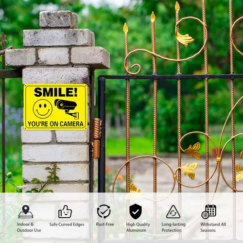 Miniatura 5 de Letrero de video vigilancia de aluminio libre de óxido, letreros de seguridad para exteriores, 10 x 7 pulgadas, impresión UV, señal de advertencia
