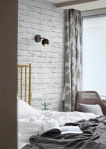 Miniatura 7 de Timeet Papel tapiz de ladrillo para despegar y pegar, papel tapiz de ladrillo blanco y gris, autoadhesivo, papel de pared extraíble para decoración