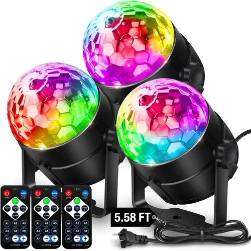 Miniatura 9 de Luces de fiesta de bola de discoteca para DJ, activadas por sonido, con control remoto, lámpara estroboscópica, 7 modos, luz de escenario