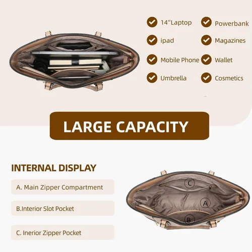 Miniatura 6 de Bolsos y bolsos de mano para mujer, bolso tipo tote, bolso de hombro con asa superior, bolso tipo sobre, juego con cartera, bolso grande de trabajo