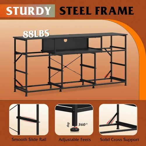 Miniatura 9 de WLIVE Soporte de TV negro para TV de 50, 55, 65 pulgadas, centro de entretenimiento con luces LED y estación de carga, cómoda con 8 cajones de tela